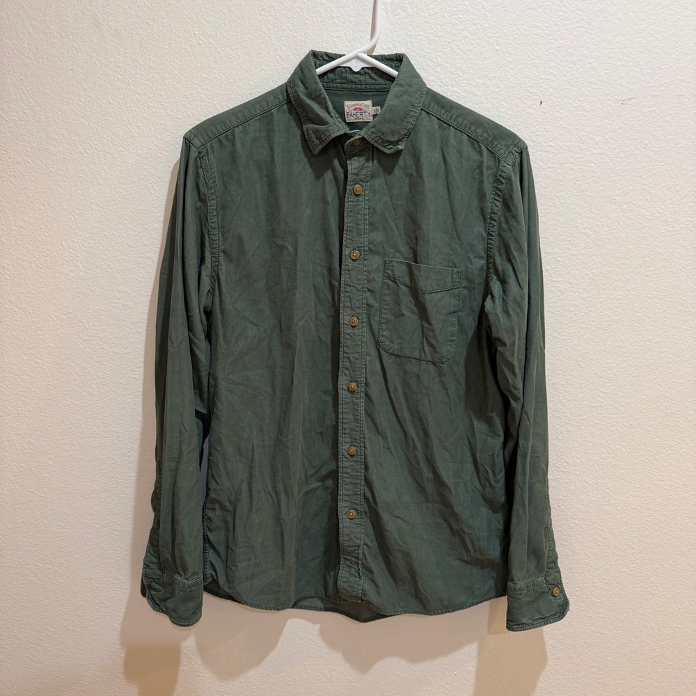 Faherty Brand Mens Small Green Cotton Corduroy Long Sleeve Button Down Shirt S